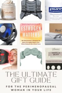 a collage of gifts for a perimenopausal woman