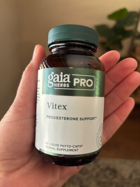 A bottle of Gaia Pro Vitex Chasteberry for perimenopause support