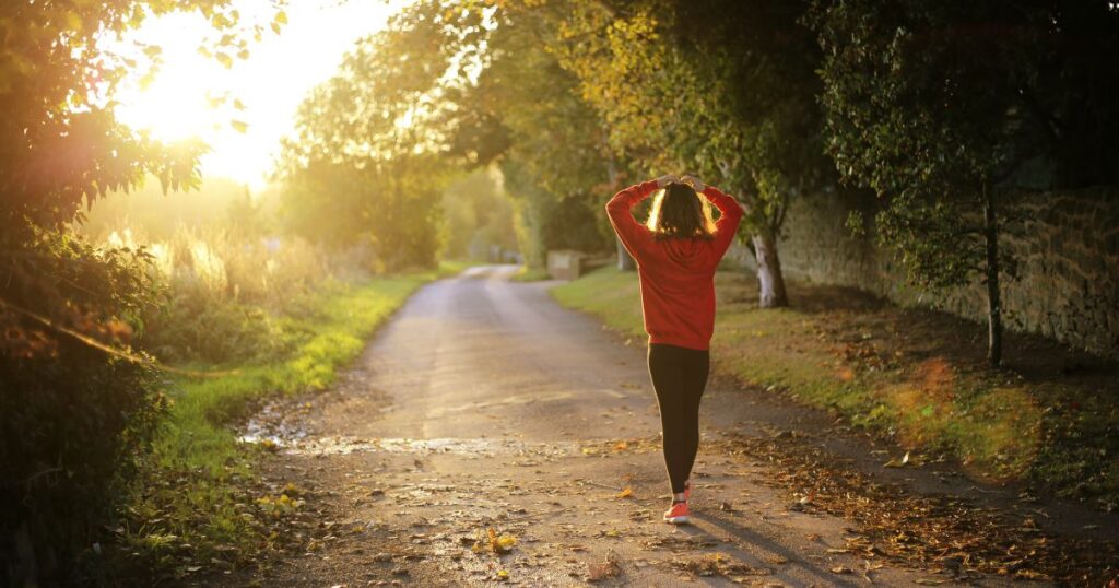 A woman walking outdoors
